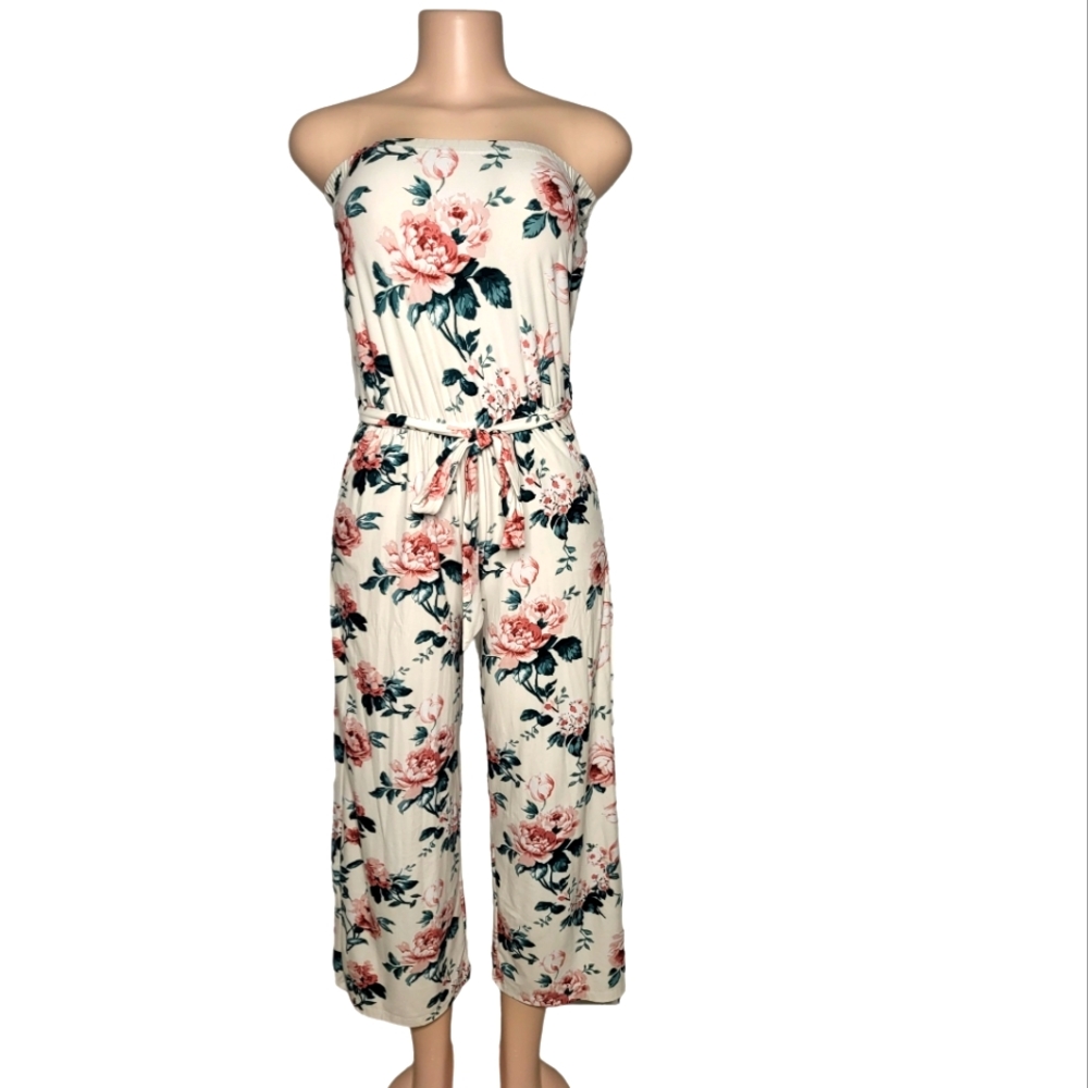 Floral Sleeveless Belted Jumpsuit